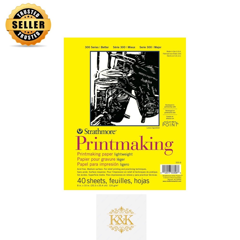 Natural White Printmaking Paper Pad 8×10, 40 Sheets for Block & Screen Printing
