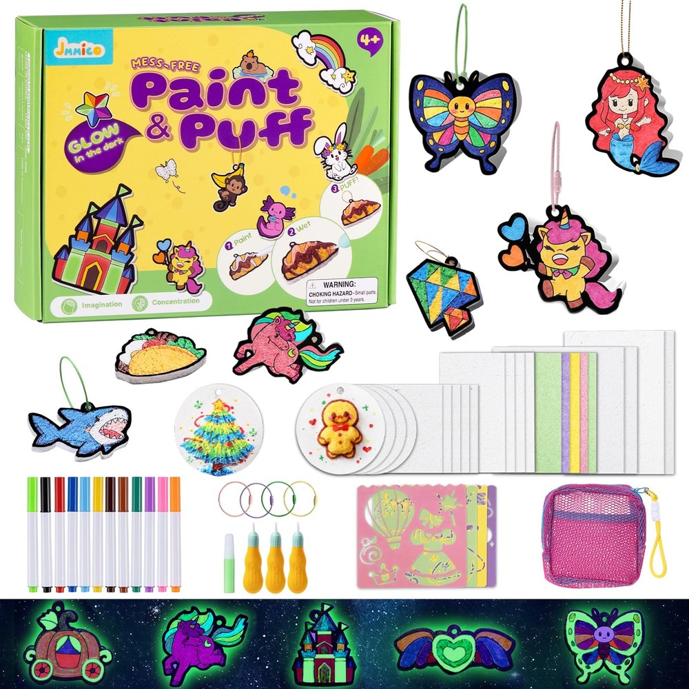 81 PCS 3D Art Paint & Puff Set, Mess-Crafts for Ages 4-8-12, Glow-in-the-drak…