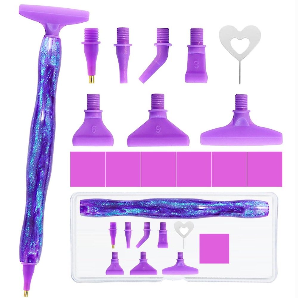 16 Pcs Ergonomic Diamond Art Pens Kit Starry Purple Resin Tools
