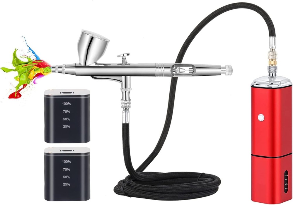 Cordless Airbrush Kit with Compressor Auto Stop Dual Action Air Brush Pen