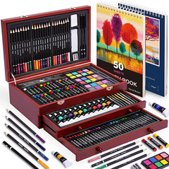 175 Piece Deluxe Art Set with 2 Drawing Pads Acrylic Paints Crayons Colored P