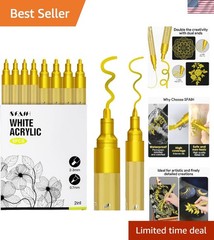 Acrylic Gold Paint Pens – 8 Pack 2-3MM Medium Tip & 0.7MM Extra Fine Gold Mar…