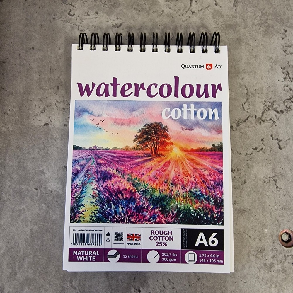 A6 Rough Cotton 25% Pad 300gsm – A6 – Natural White – 12 Sheets – UK – Free P&P