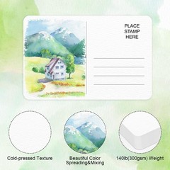 Prudiut 50 Pack Watercolor Postcards 4×6, 140lb/300gsm Paper White