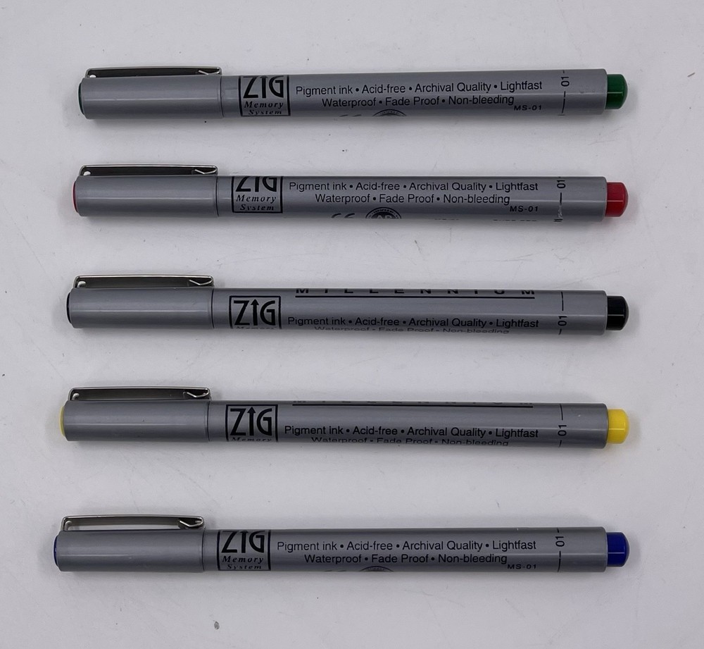 ZIG Memory System Millennium .25 mm Line Markers Set of 5 Different Colors