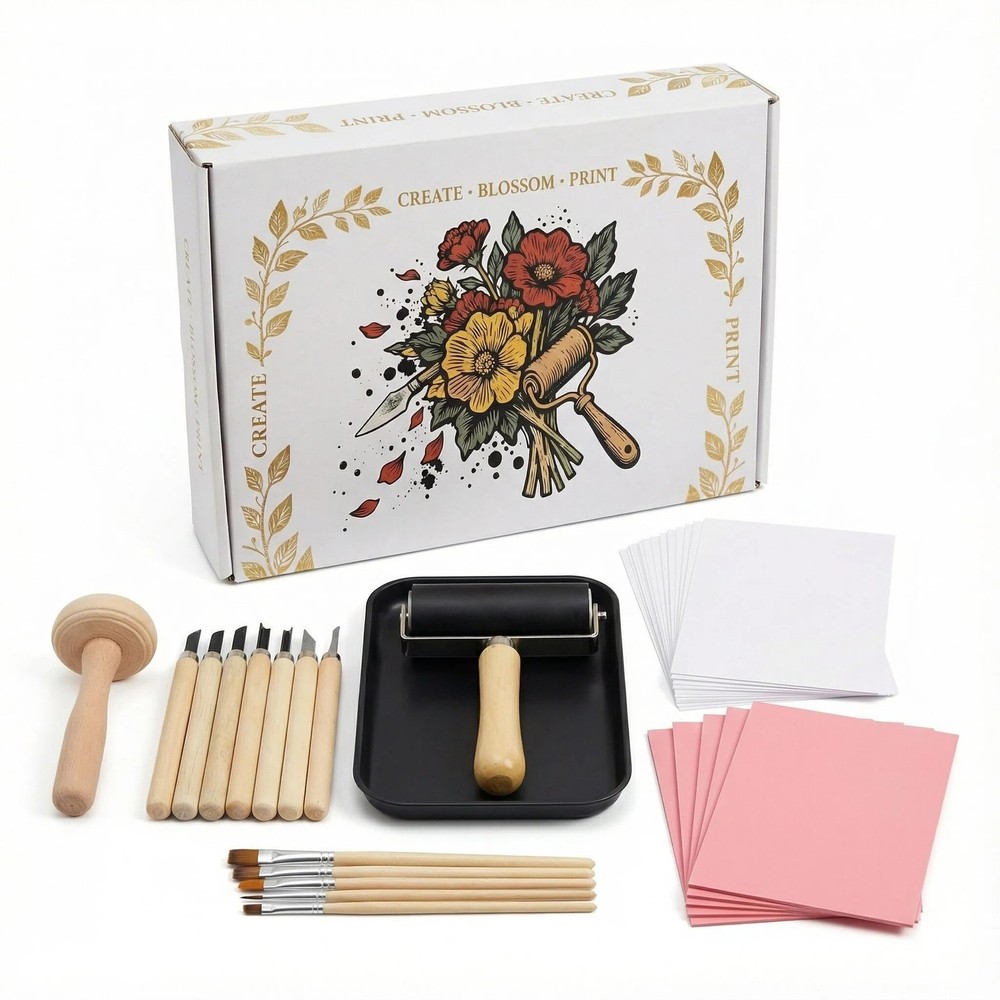 Lnncdsc Linocut Kit for Beginners & Adults – Complete Block Printing pink