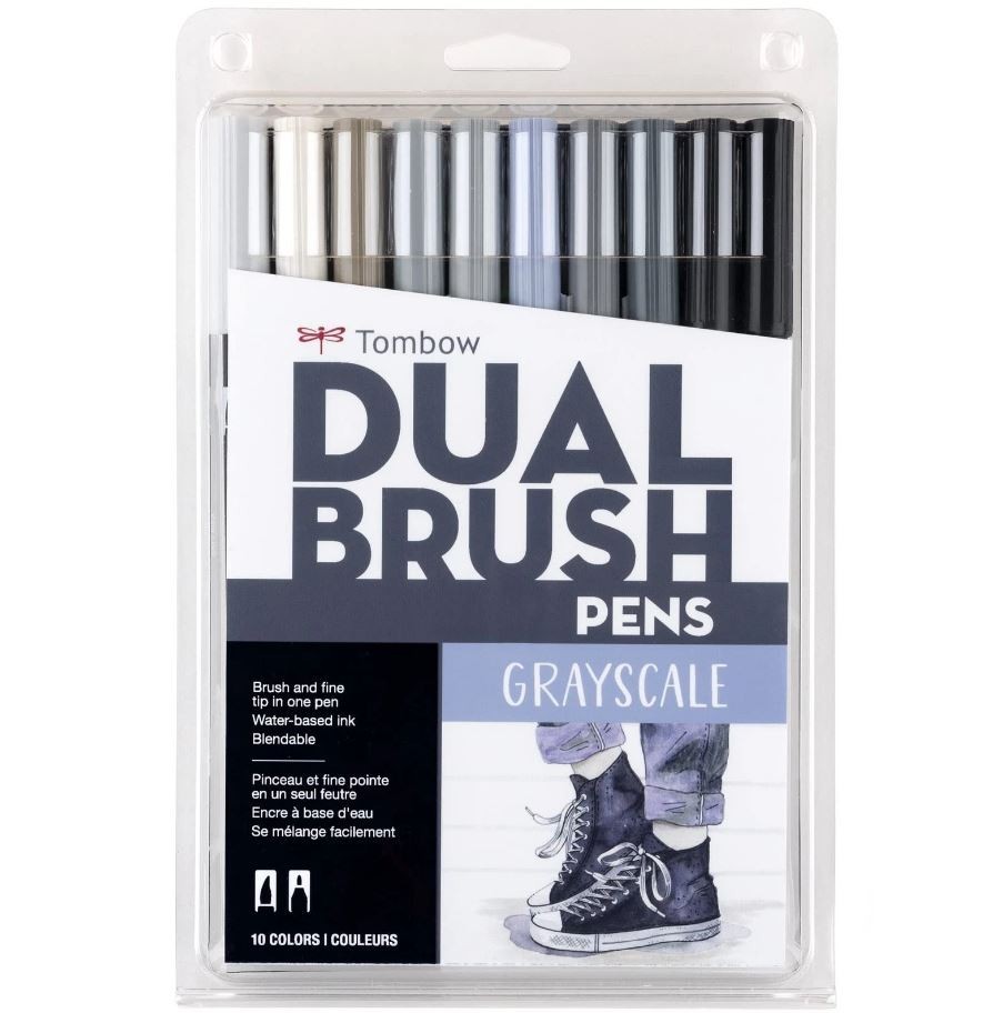 Tombow 56171 Dual Brush Pen Art Markers – Grayscale 10-Pack, Blendable
