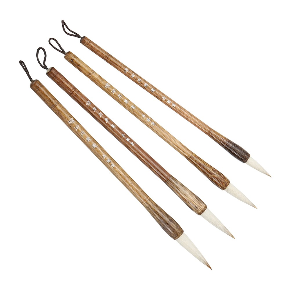 4 Pcs Calligraphy Brush Watercolor Ink Painting Writing Brush Brown White