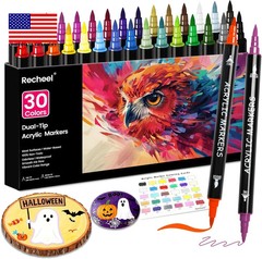 30 Colors Acrylic Paint Markers, Dual Tip Fine and Brush Tips for Detailed Art