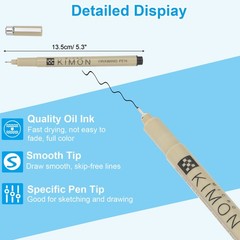 Micro Pen, 8Pcs 0.3mm Fine Point Drawing Pens Waterproof FineLiner, Black
