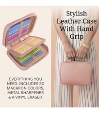 50 PCS Pastel Colored Pencils Leather Case Sharpener Eraser Adult Set