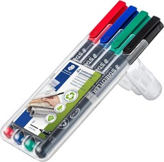Staedtler 318-WP4 Lumocolor 4 Count (Pack of 1), Black, Blue, Green, Red