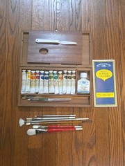 Winsor & Newton Artists Acrylic Colours Wooden Box Set 12 Paints Brushes Palette