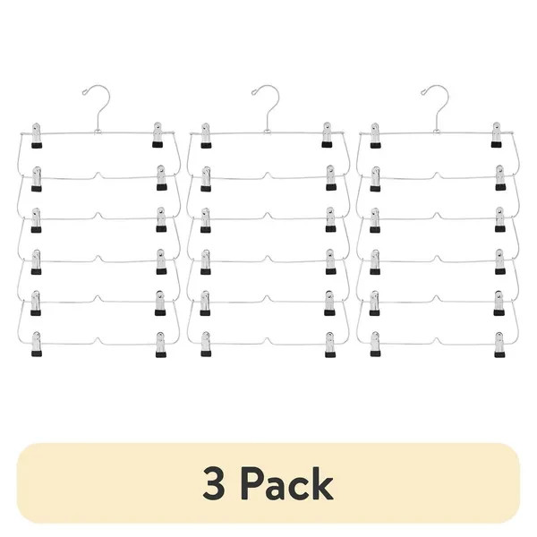 (3 pack) 6-Tier Pant & Skirt Hanger, Heavy Duty Chrome Metal, Space Saving, 1 Co