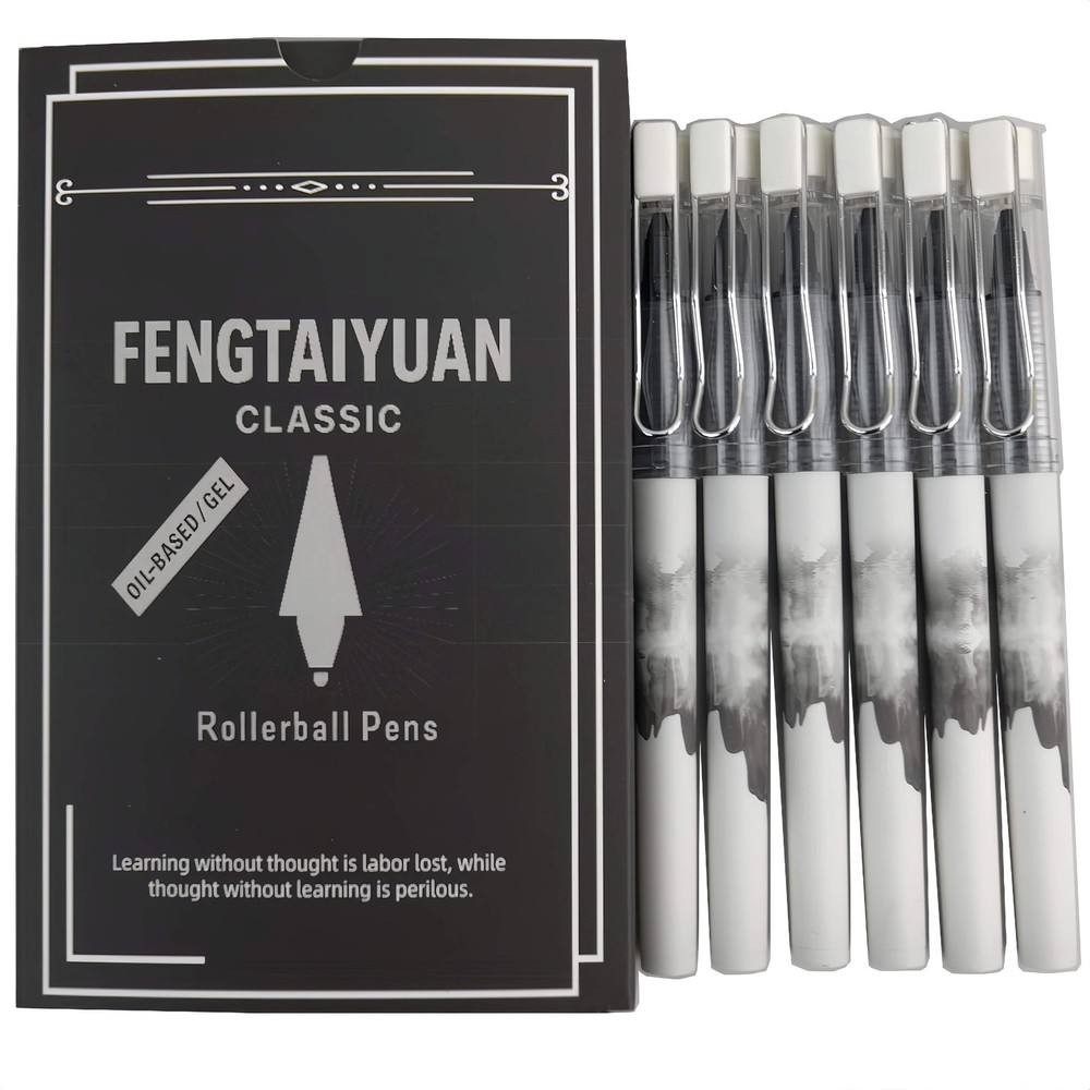Fengtaiyuan LQB05P6 Straight Liquid Ballpoint Pen – Black Ink, BlackLQB05P6