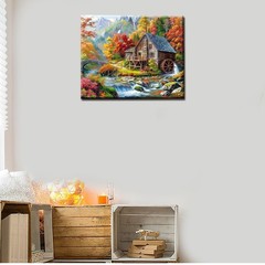 Log Cabin in Autumn Paint by Numbers Mountain 16”x20”(Frameless), House-03