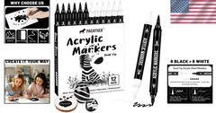 12 Pack Black & White Acrylic Marker Set – Dual Tip for Artistic Masterpieces