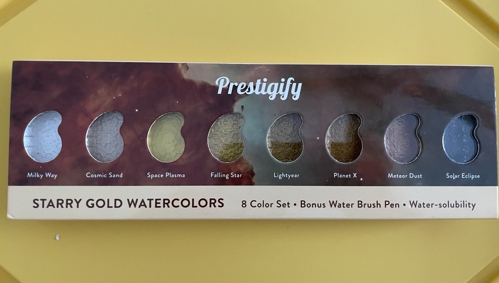 Prestigify Starry Gold Watercolor Set Multicolor 8 Colors with Brush Pen
