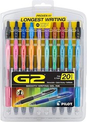 Ergonomic G2 Gel Roller Pen Set – 0.7 mm Fine Point, Vibrant Colors, 20 Pack