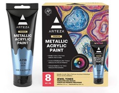 Metallic Acrylic Paint Set 8 Jewel Tones 4.06oz Tubes Rich Pigments
