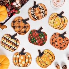 8 Pcs Pumpkin Diamond Painting Coasters Kit with Holder Cork Base