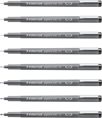 Pigment Liner Pack, Black, 8 Pens, Assorted Line Widths, 0.05Mm, 0.1Mm, 0.2Mm, 0