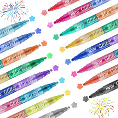 Glitter Markers Pens, 16 Colors Glitter Acrylic Paint Pens, Sparkly Metallic Dua