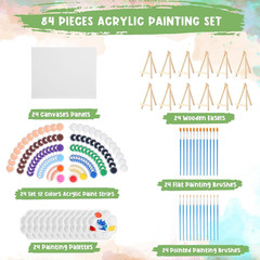 24 Set 8 X 10 Inch Canvas Boards and Easel for Painting, Acrylic Paint Strips, B