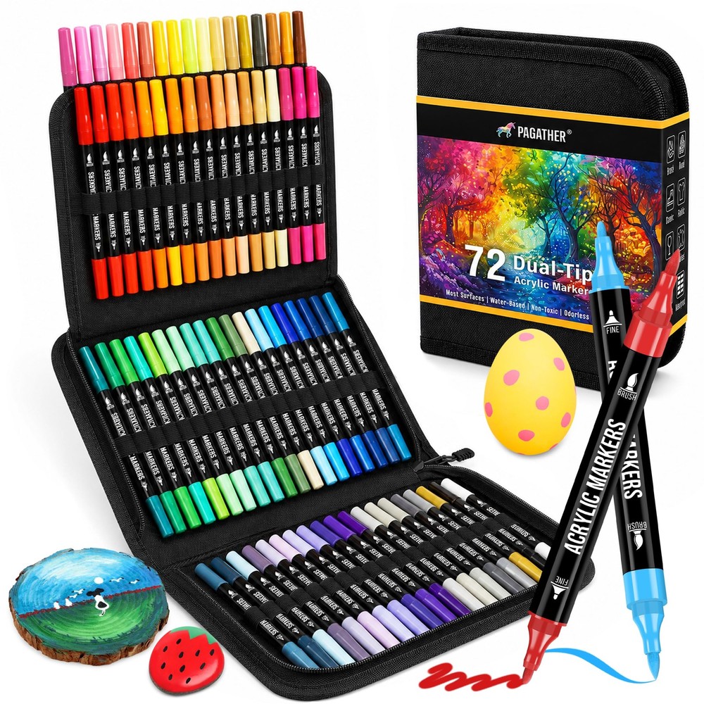 Pagather 72 Colors Acrylic Paint Markers, Dual 1 Count (Pack of 72), 72 Color
