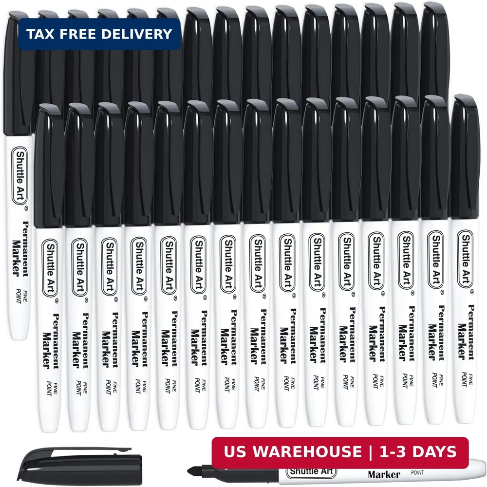 Shuttle Art Permanent Markers, 30 Pack Black Permanent Marker set, Fine Point, W