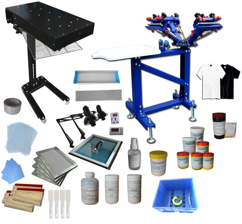 IntBuying 4 Color 1 Station Screen Printing Start Kit Commercial Silkscreen Set