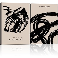 2 Framed Simple Black and White Canvas Wall Art Abstract Prints Modern Galler…