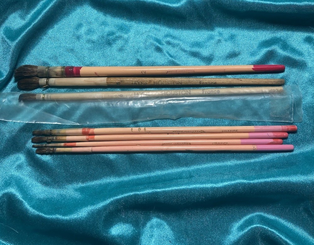 Vintage JAYNE HOUSTON France Porcelain Ceramic Painting Brushes Lot of 7 Mops