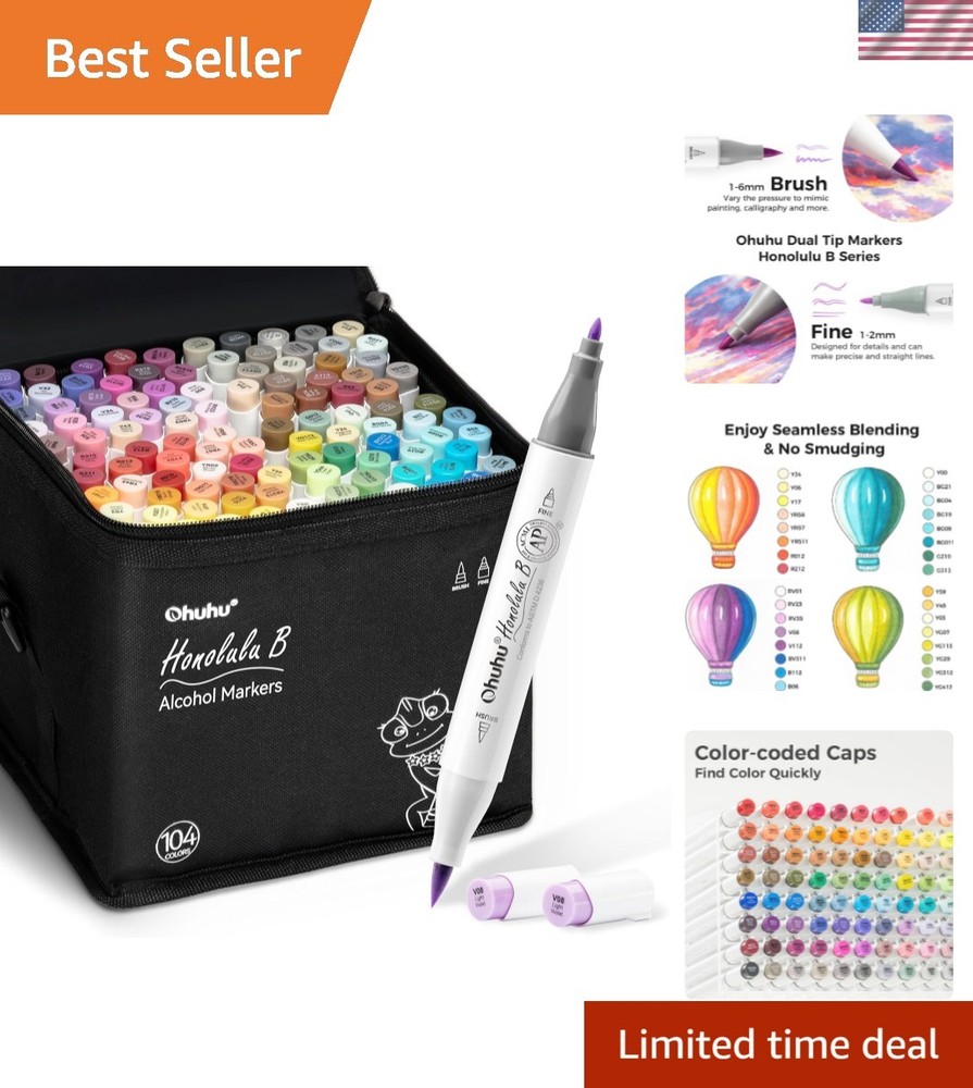 Alcohol Markers Brush Tip- 104-color Double Tipped Alcohol Based Art Marker S…