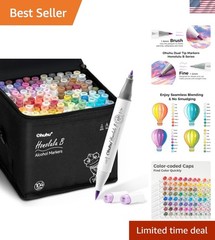 Alcohol Markers Brush Tip- 104-color Double Tipped Alcohol Based Art Marker S…
