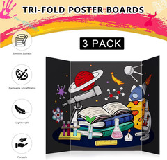 3 Pack Black Tri Fold Presentation Board 21×14 Poster Display Science Fair