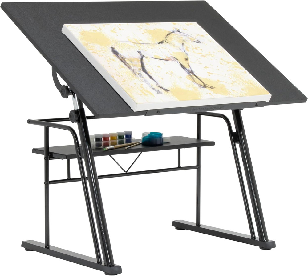 Zenith Adjustable Drafting Table with Shelf – 42″ W x 30″ D, Black