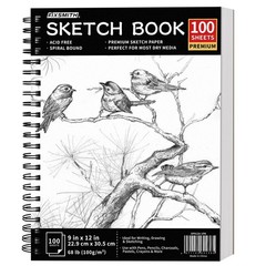 FIXSMITH 9X12 Sketch Book | 100 Sheets 68 lb/100gsm Spiral Sketchbook | Acid …