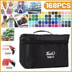 Touch Aibao Dual Tip Art Markers, 168 Colors, with Carrying Case, Assorted