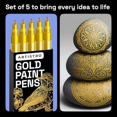 5 Paint Pen for Rock, Glass, Ceramic, Wood, Tire, Fabric, Gold Extra Fine Tip