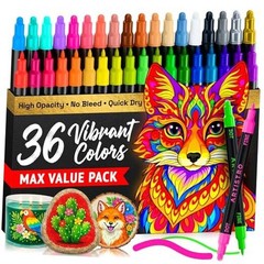 Precision Dual-Tip Acrylic Paint Markers – Paint Pens Set with 36 Multicolor