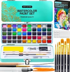 50 Color Watercolor Paint Set – Portable Paint Art Kit with Palette and Brush…