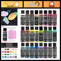 24 Color Multi-Surface Satin Acrylic Paint Set – Versatile for Wood, Glass, Meta