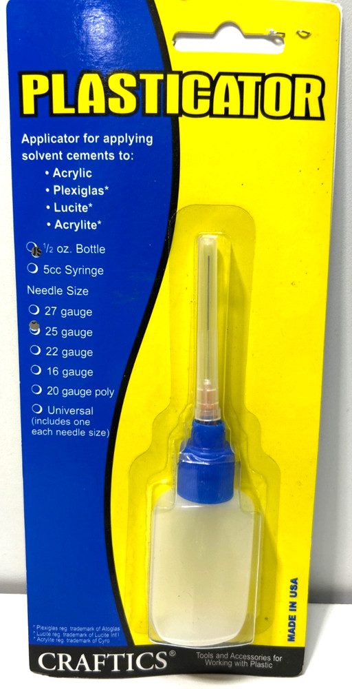 1/2 oz. Bottle Plasticator – Plastic Solvent Applicator – 25-gauge Metal Needle