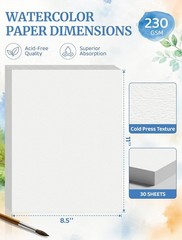Watercolor Paper Block 8.5×11 30 Sheets Cold Press 230GSM