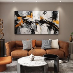 Black Abstract Canvas Wall Art Elegant and Modern Orange Wall Art for Living …
