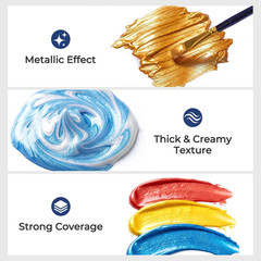 Metallic Acrylic Paint Set , 14 Colors Large Acrylic Paint Bulk, Non