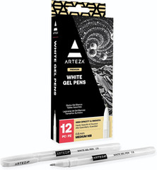 White Gel Pens Set, Pack of 12, White Rollerball Office Product
