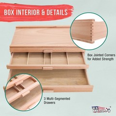 US Art Supply® 3-Drawer Artist Wood Pastel, Pen, Marker Storage Box