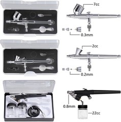 Airbrush Compressor Kit 3 Guns Gravity Siphon Feed Nail Cake